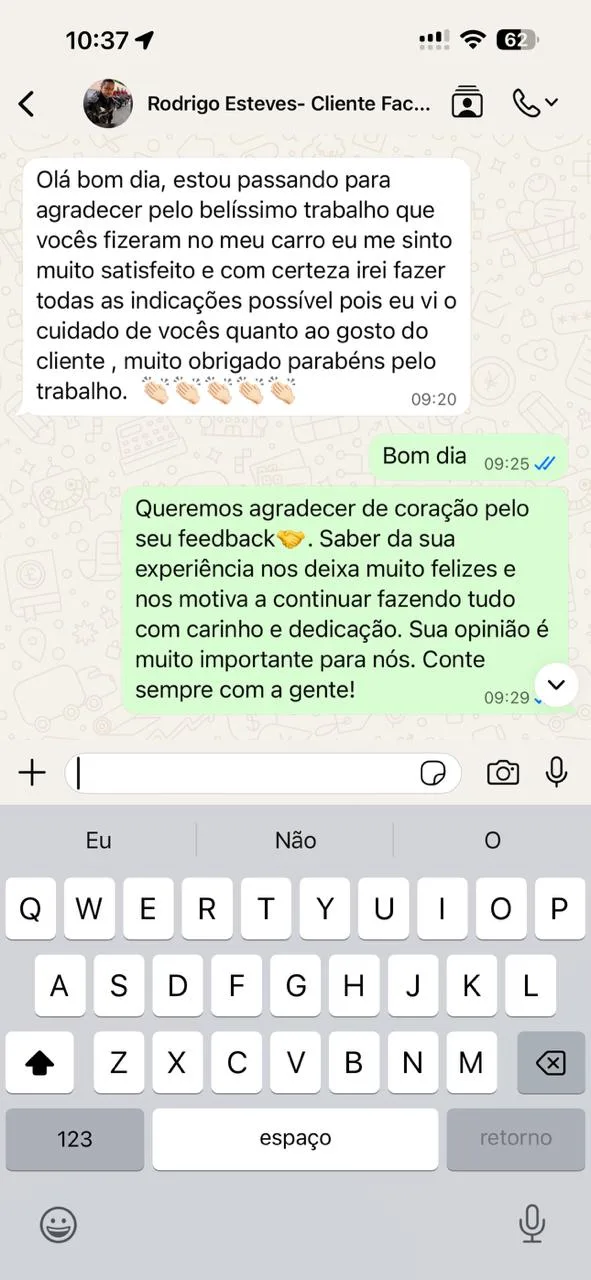 Depoimento de cliente no WhatsApp