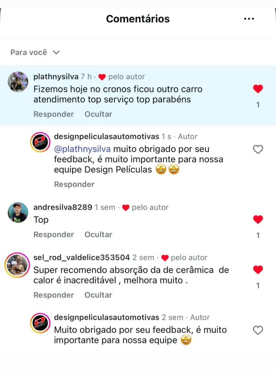 Comentário de cliente no Instagram