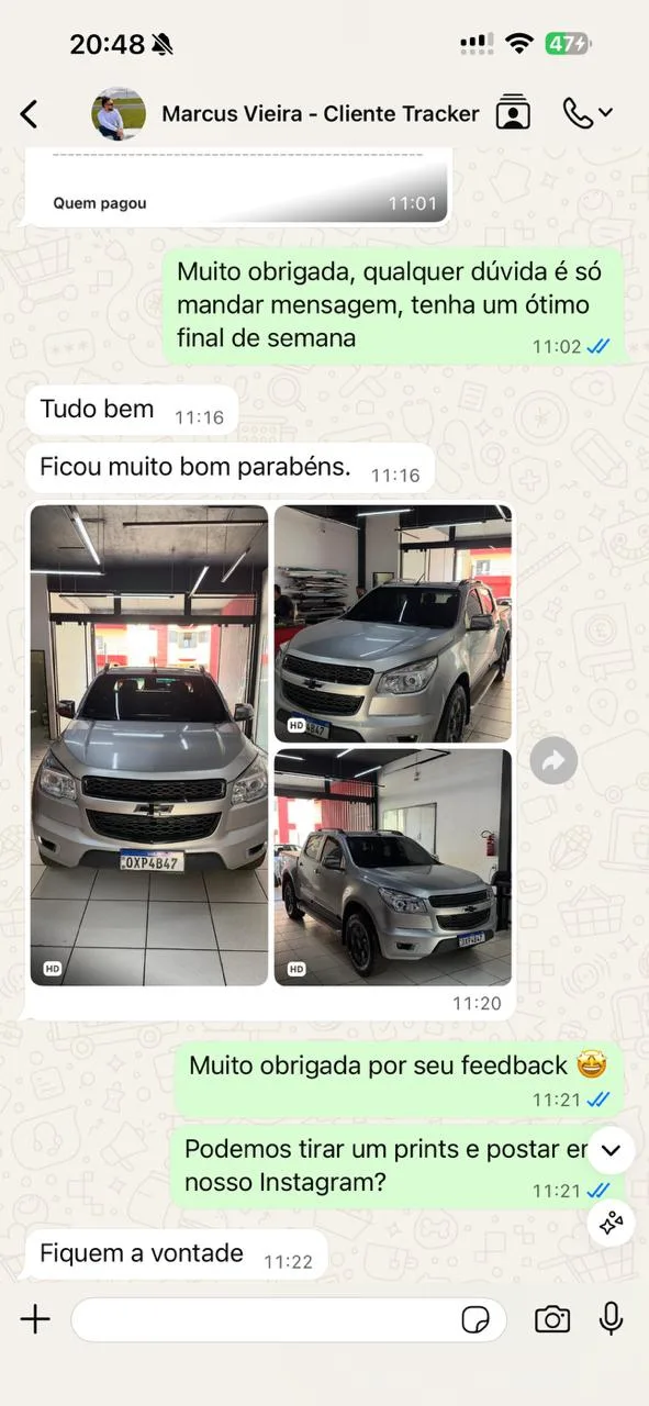 Depoimento de cliente no WhatsApp